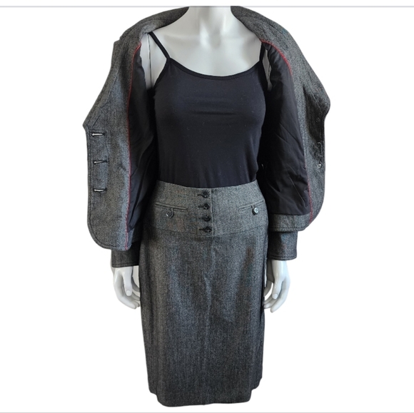 LE CHATEAU 2 pc suit Grey/Black skirt set Jacket/Blazer & Pencil Skirt 3/4 - Picture 5 of 16